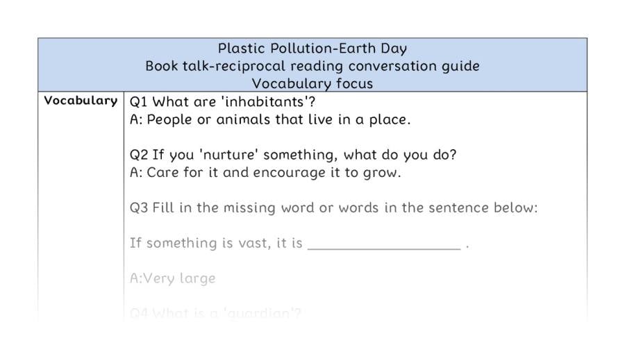 Reciprocal reading-Earth Day-vocabulary