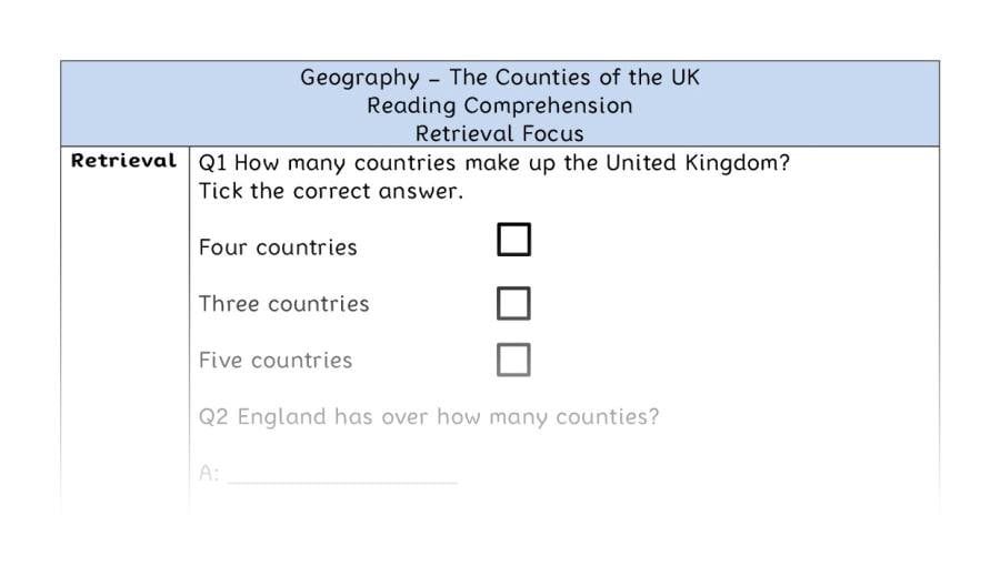 The Counties of the UK - Reading Comprehension - Retrieval Focus