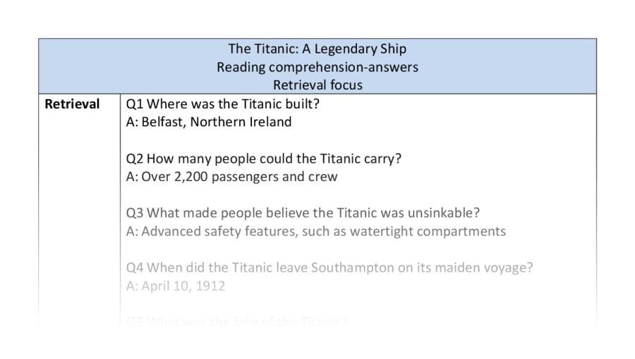 Reading comprehension-The Titanic-retrieval - answers