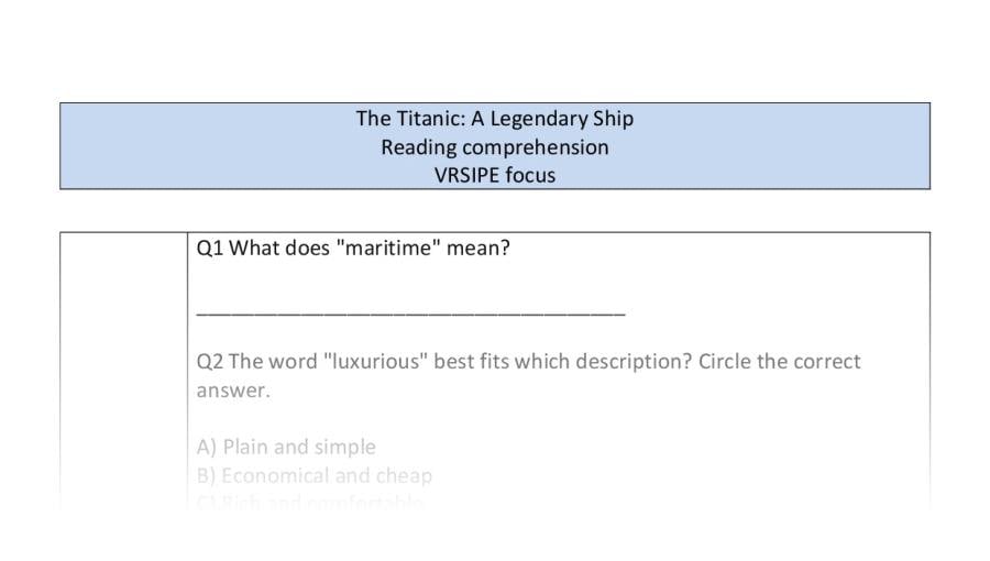 Reading comprehension-The Titanic-VRSIPE