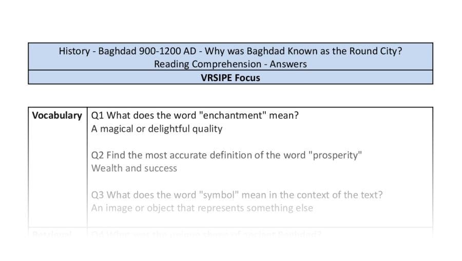 Reading Comprehension-Why was Baghdad Known as the Round City-VRSIPE-answers