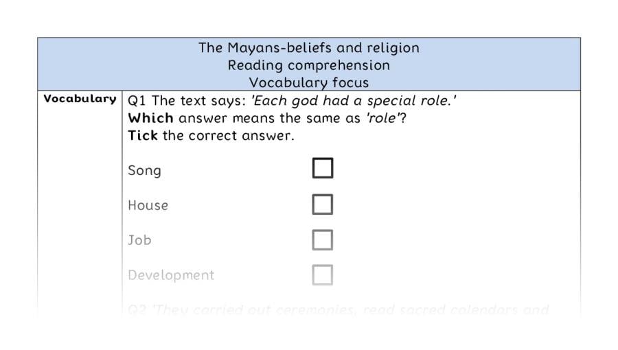 Reading comprehension - vocabulary - The Mayans-beliefs and religion