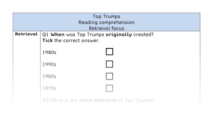 Reading comprehension - retrieval - Top Trumps