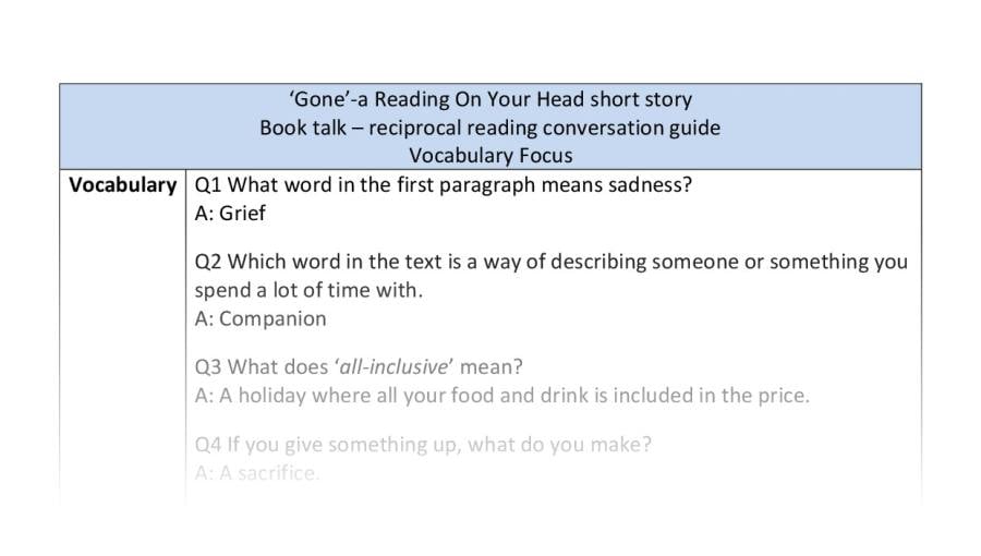 Reciprocal reading - Gone - vocabulary focus