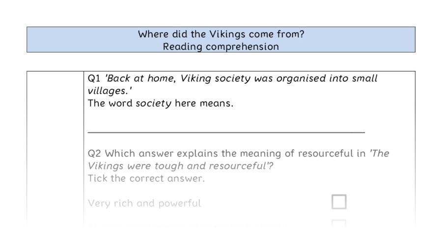 Reading comprehension - VRSIPE - Where did the Vikings come from