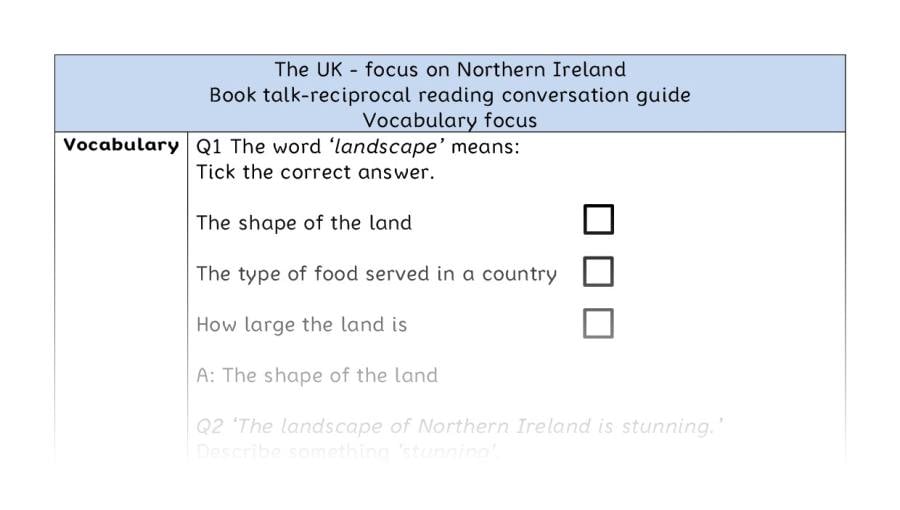 Reciprocal reading - vocabulary - The UK - focus on Northern Ireland