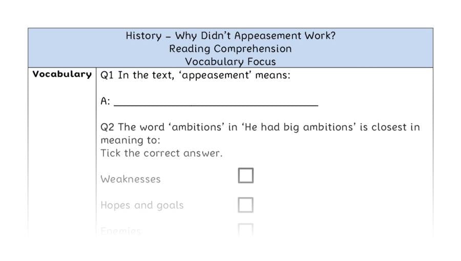 Why Didnt Appeasement Work - Reading Comprehension - Vocabulary Focus
