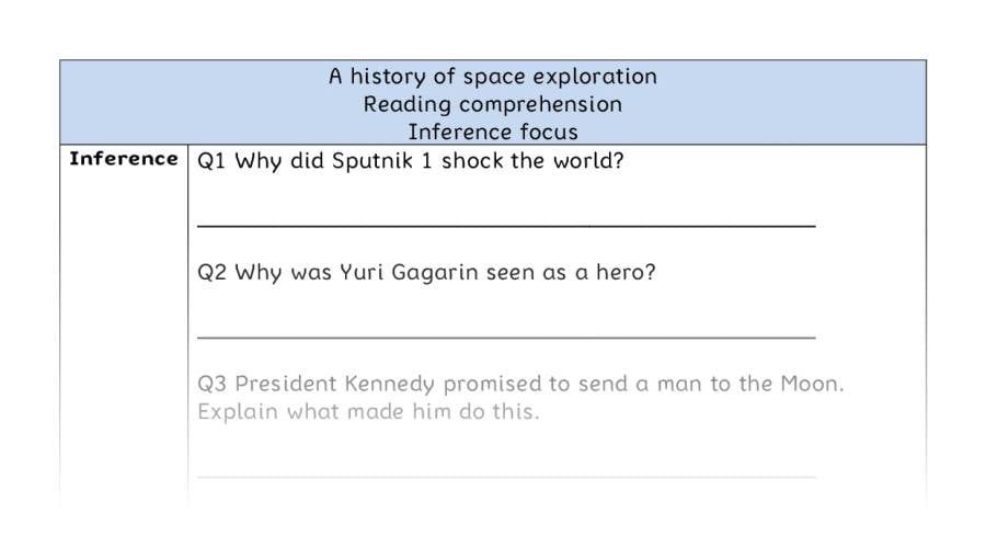 Reading comprehension - inference - A history of space exploration