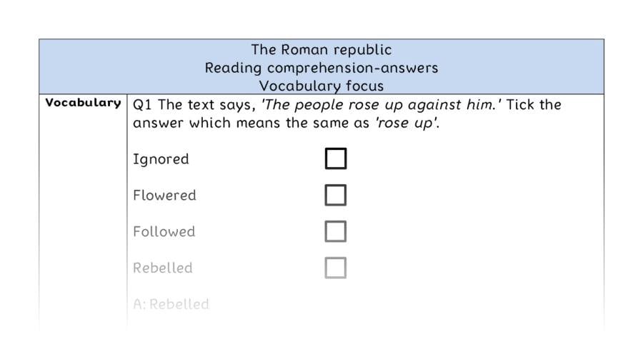 Reading comprehension - vocabulary - The Roman republic - answers