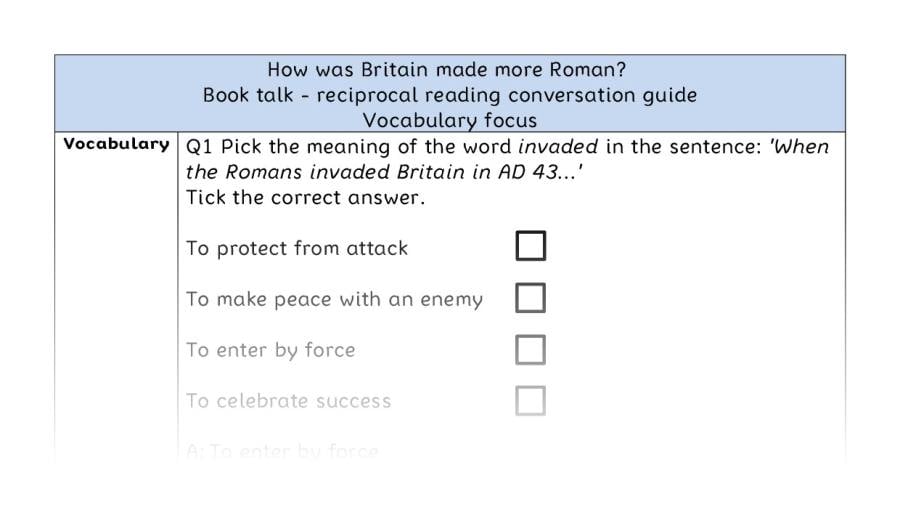 Reciprocal reading - vocab - How was Britain made more Roman