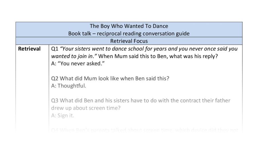Reciprocal reading - The Boy Who Wanted To Dance - Retrieval