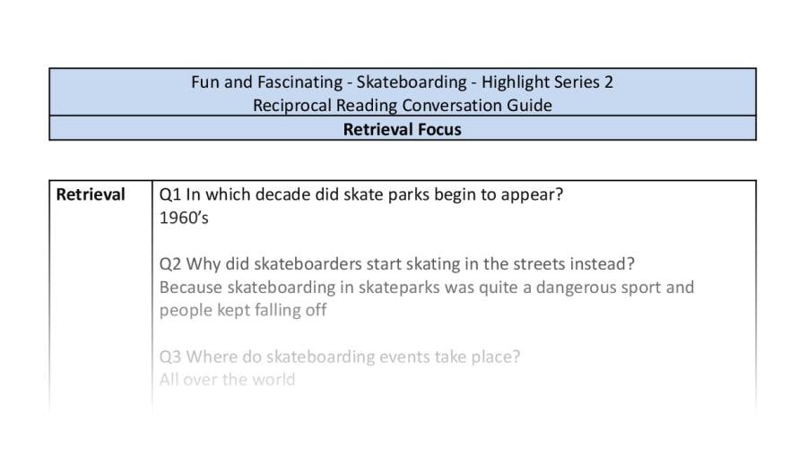 Reciprocal Reading Conversation - Skateboarding - Highlight series 2 - Retrieval Focus
