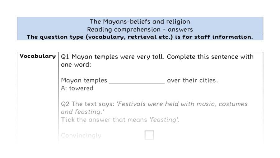 Reading comprehension VRSIPE - The Mayans-beliefs and religion - answers