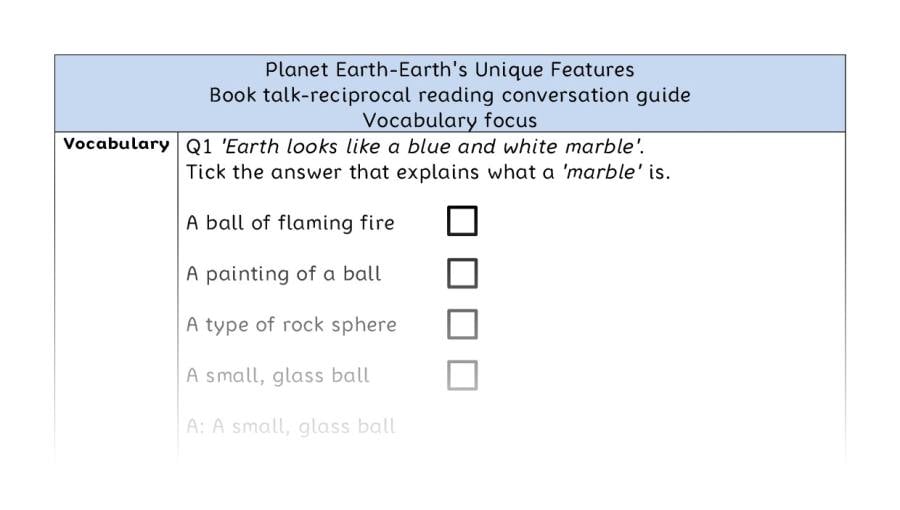 Reciprocal reading - vocabulary - Planet Earth-Earths Unique Features