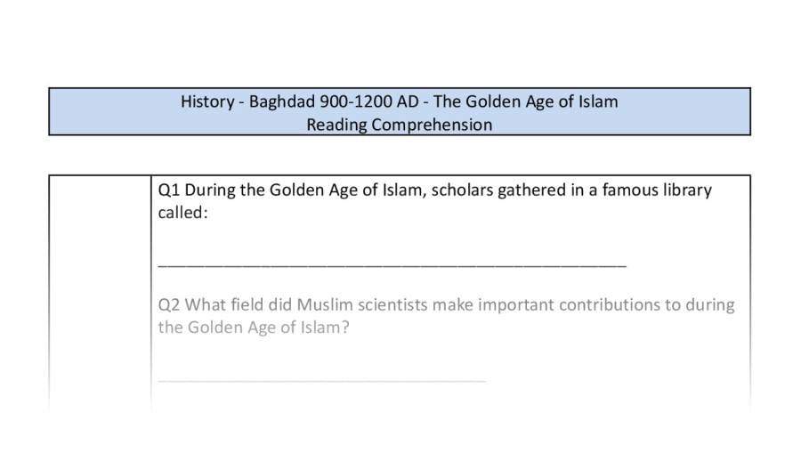 Reading comprehension - retrieval - The Golden Age of Islam