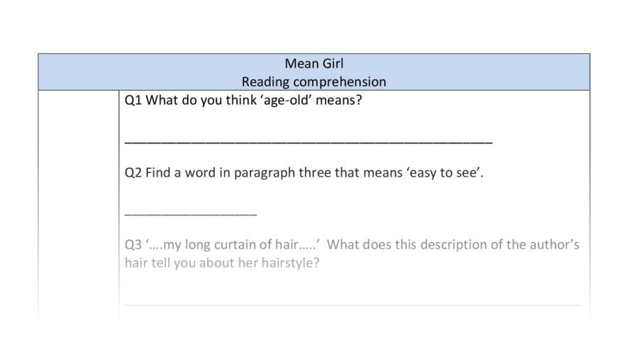 Reading comprehension-Mean Girl-VRSIPE