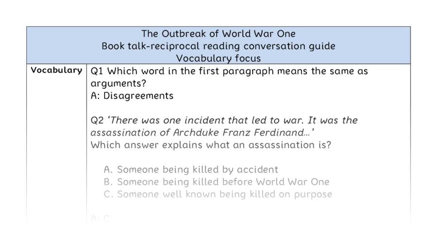 Reciprocal - vocabulary - The Outbreak of World War One