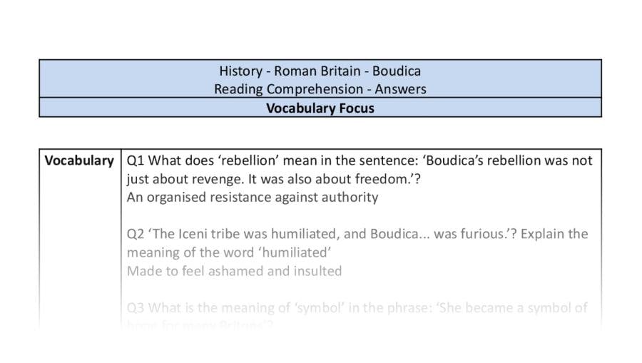 Reading Comprehension - Boudica - Vocabulary Focus