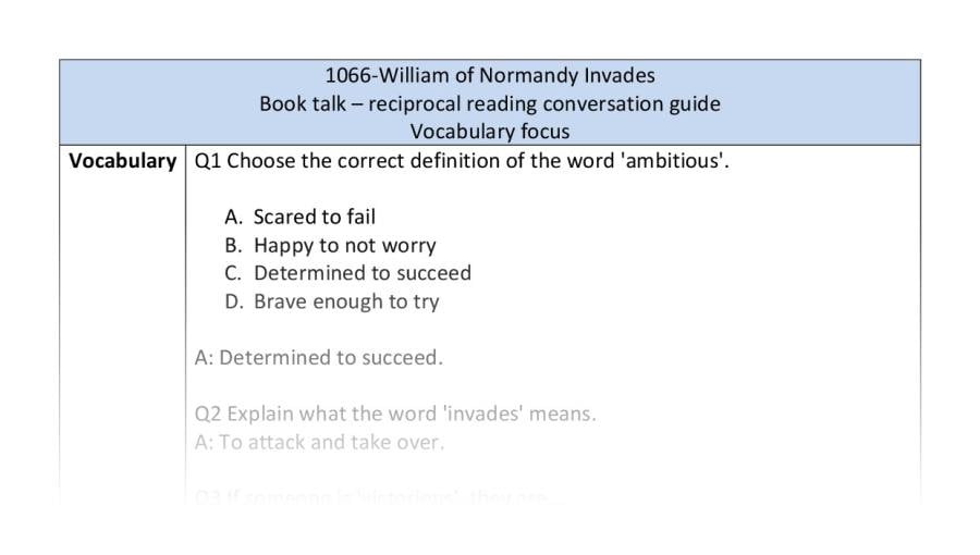 Reciprocal reading-vocab-William of Normandy Invades