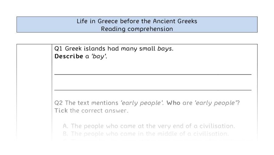 Reading comprehension - VRSIPE - Life in Greece before the Ancient Greeks