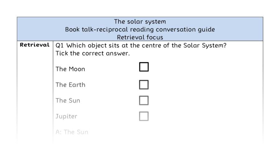 Reciprocal reading - retrieval - The solar system