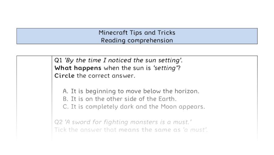 Reading comprehension-Minecraft Tips and Tricks-VRSIPE