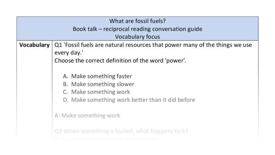 Reciprocal reading - vocabulary - What are fossil fuels
