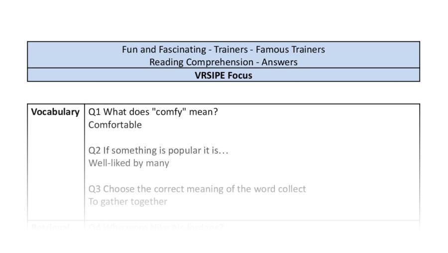 Reading Comprehension-VRSIPE-Famous Trainers-answers