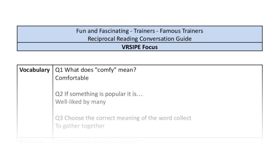 Reciprocal Reading Conversation - Famous Trainers - VRSIPE Focus
