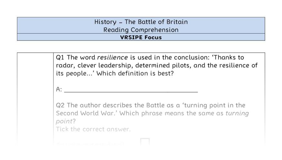 The Battle of Britain - Reading Comprehension - VRSIPE Focus