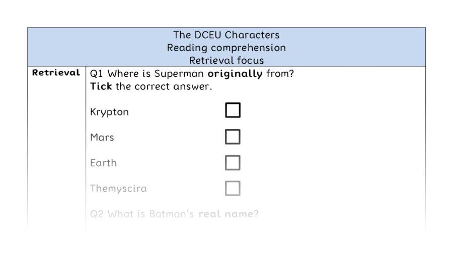 Reading comprehension - retrieval - The DCEU Characters