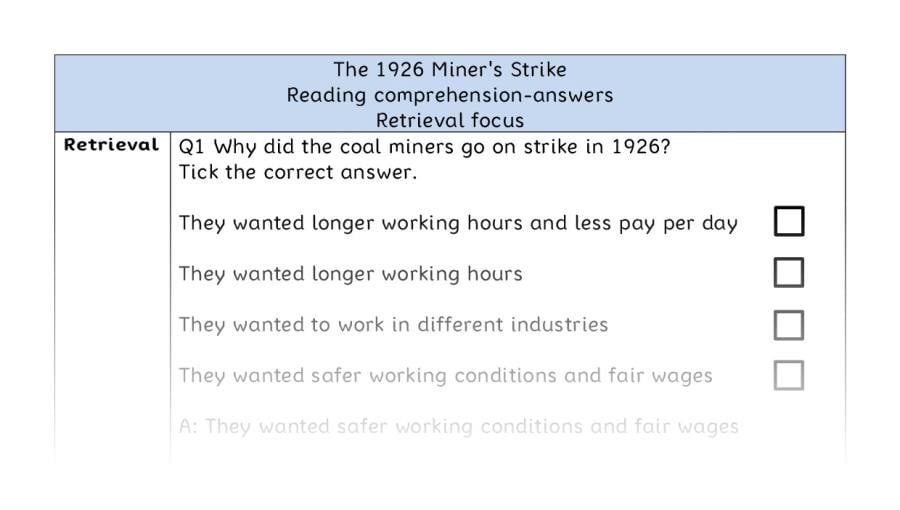 Reading comprehension - retrieval - The 1926 Miners Strike - answers