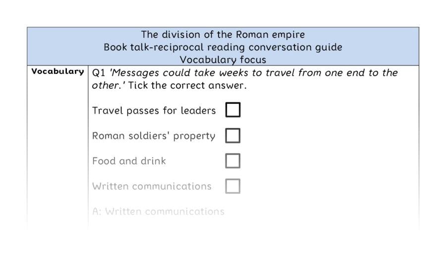 Reciprocal reading - vocabulary - The division of the Roman empire