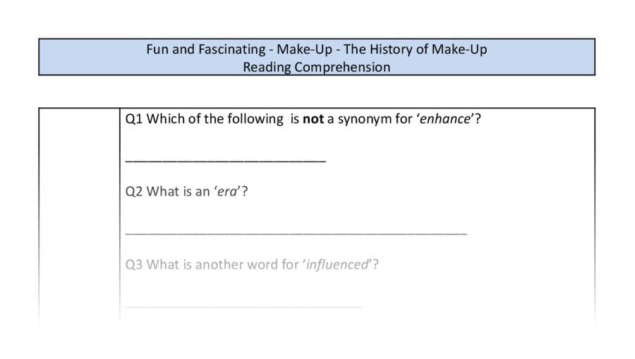 Reading comprehension-VRSIPE-the history of make up