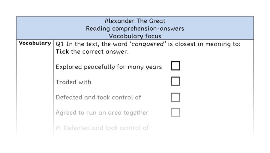 Reading comprehension - vocabulary - Alexander The Great - answers