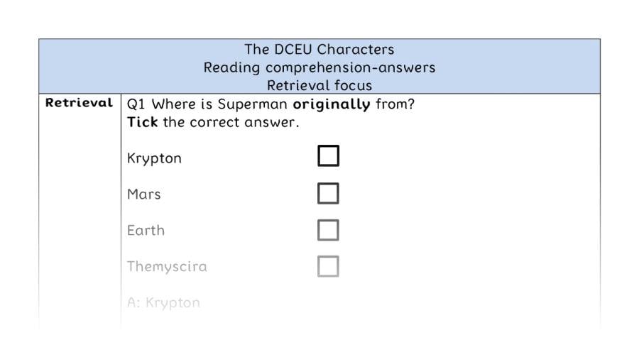 Reading comprehension - retrieval - The DCEU Characters - answers