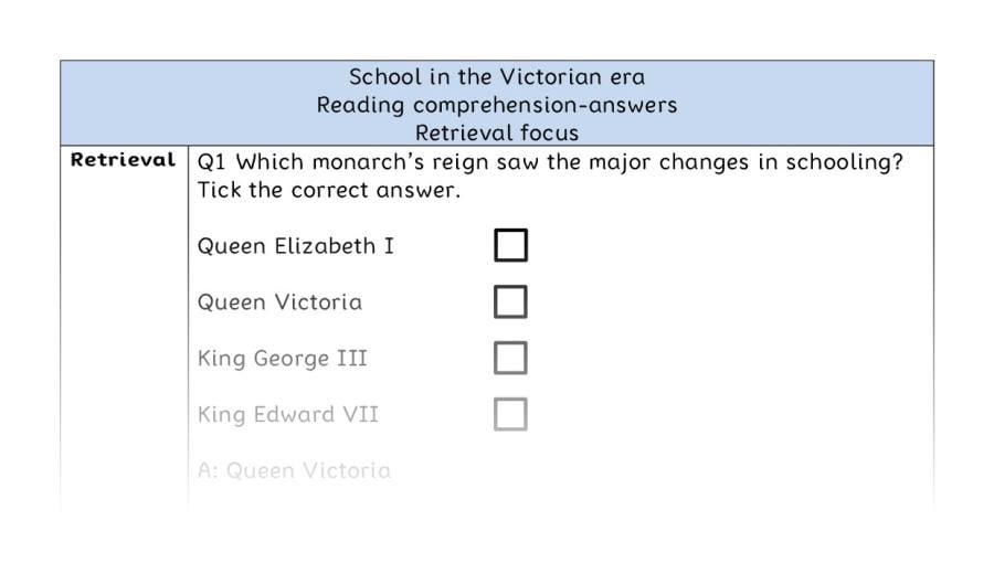 Reading comprehension - retrieval - School in the Victorian era - answers