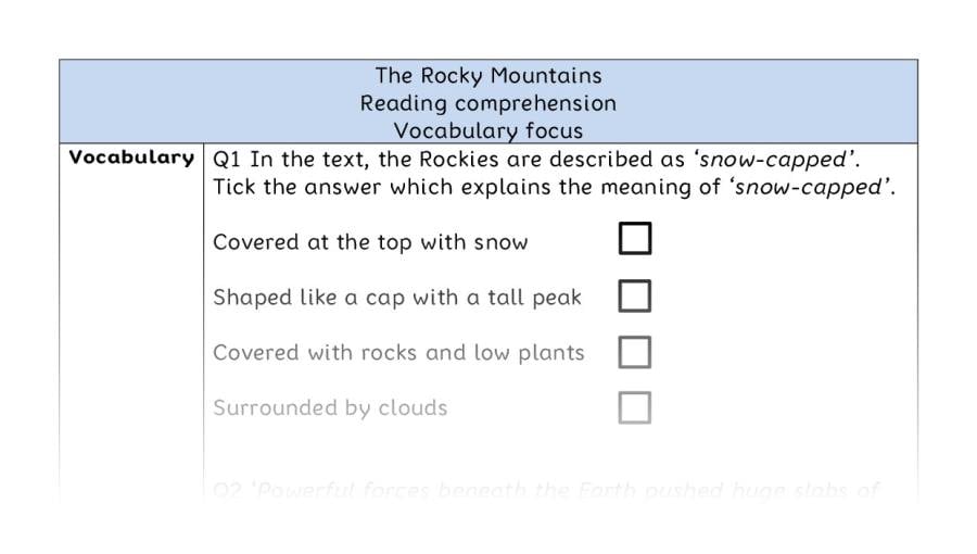 Reading comprehension - vocabulary - The Rocky Mountains