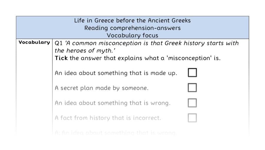 Reading comprehension - vocabulary - Life in Greece before the Ancient Greeks - answers