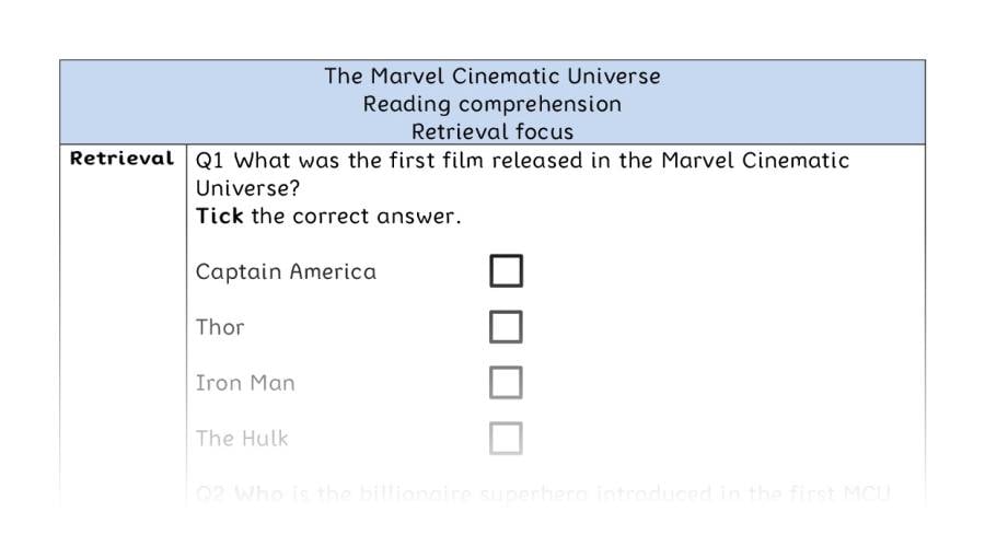 Reading comprehension - retrieval - The Marvel Cinematic Universe