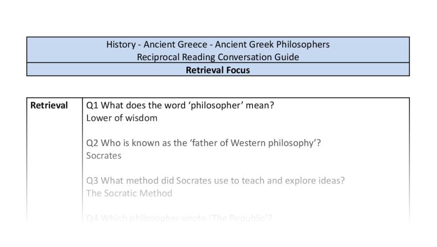 Reciprocal Reading Conversation - Ancient Greek Philosophers - Retrieval Focus