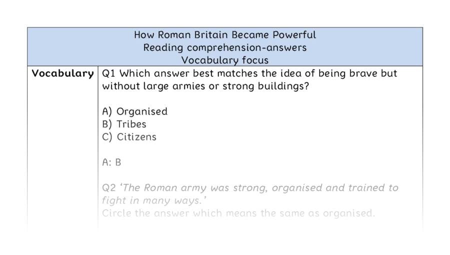 Reading comprehension - vocabulary - How Roman Britain Became Powerful - answers