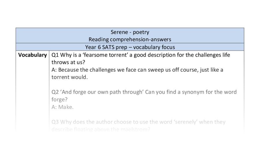 Reading comprehension - vocabulary - Serene