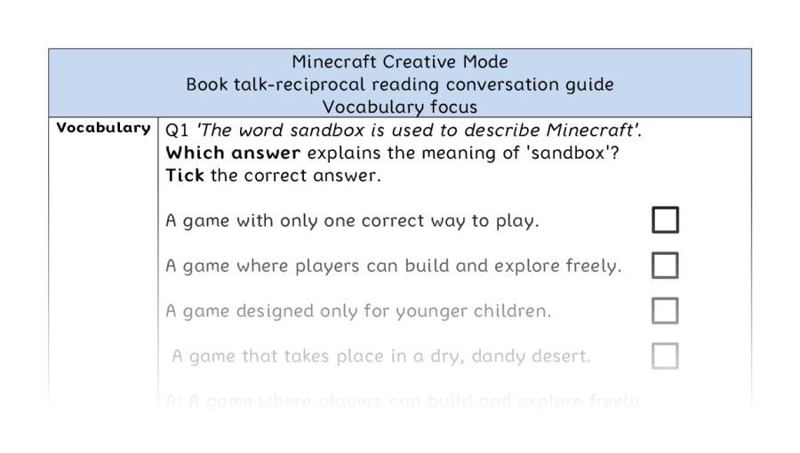 Reciprocal reading - vocabulary - Minecraft Creative Mode