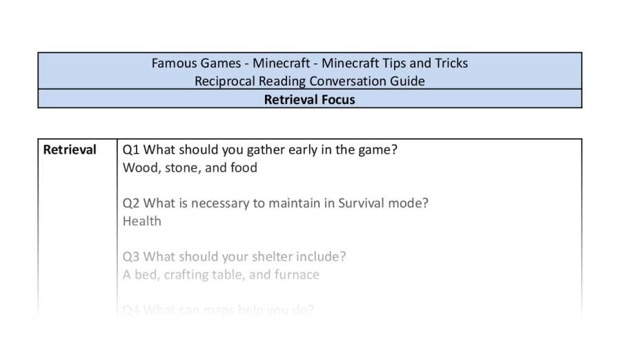 Reciprocal Reading Conversation - Minecraft Tips and Tricks - Retrieval Focus