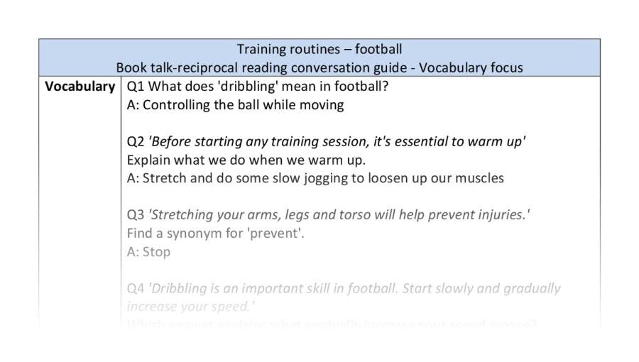 Reciprocal - vocabulary - Training routines - football