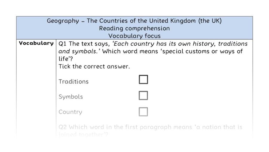The Countries of the UK - Reading Comprehension - Vocabulary Focus