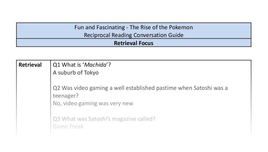 Reciprocal Reading Conversation - The Rise of the Pokemon - Highlight Series 2 - Retrieval Focus