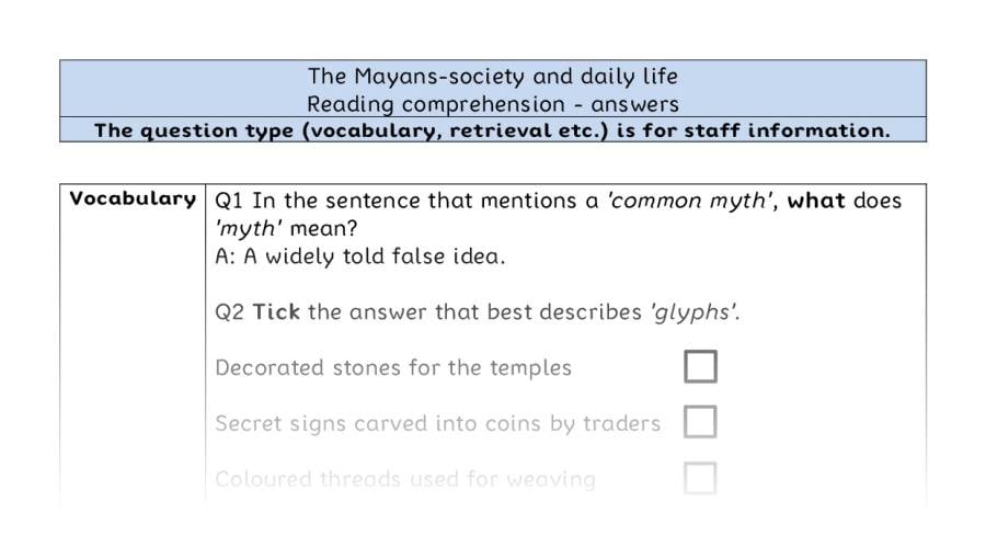 Reading comprehension VRSIPE - The Mayans-society and daily life - answers