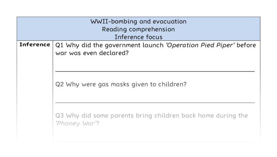 Reading comprehension - inference - WWII-bombing and evacuation